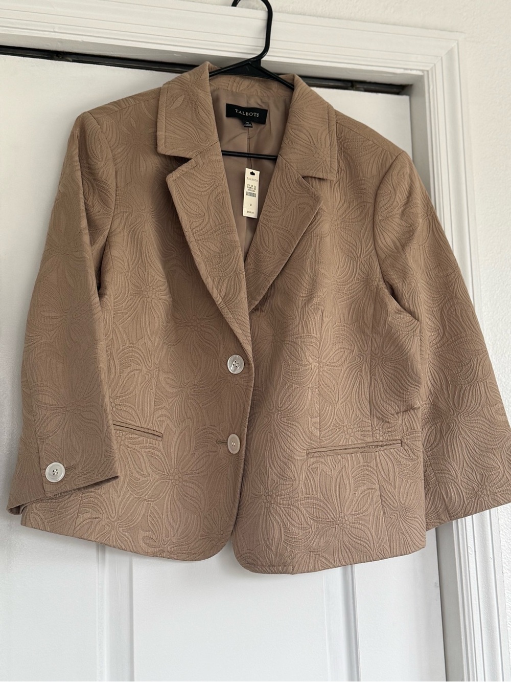Talbots Tan Textured Floral-Embossed Blazer
